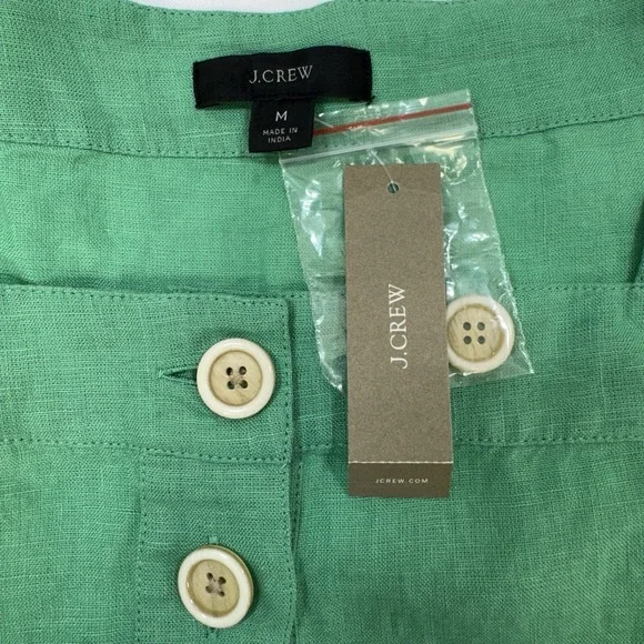 NEW J. Crew 100% Linen Women's Medium Green Top Blouse Preppy Office Puff Sleeve - Picture 7 of 12